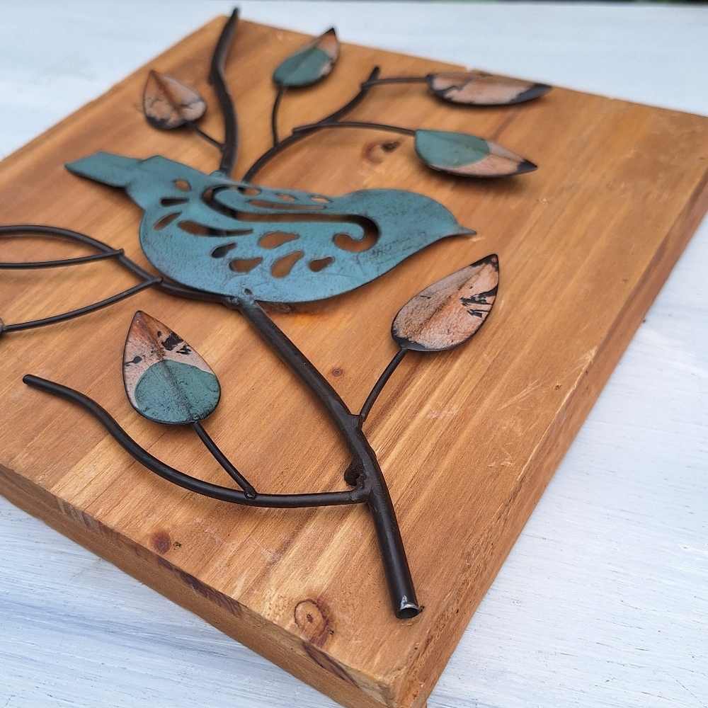 Bird Wall Hanging Decor Art Metal Wood Pictures Unique Wire Textured 3d Designs - Picture 5 of 17